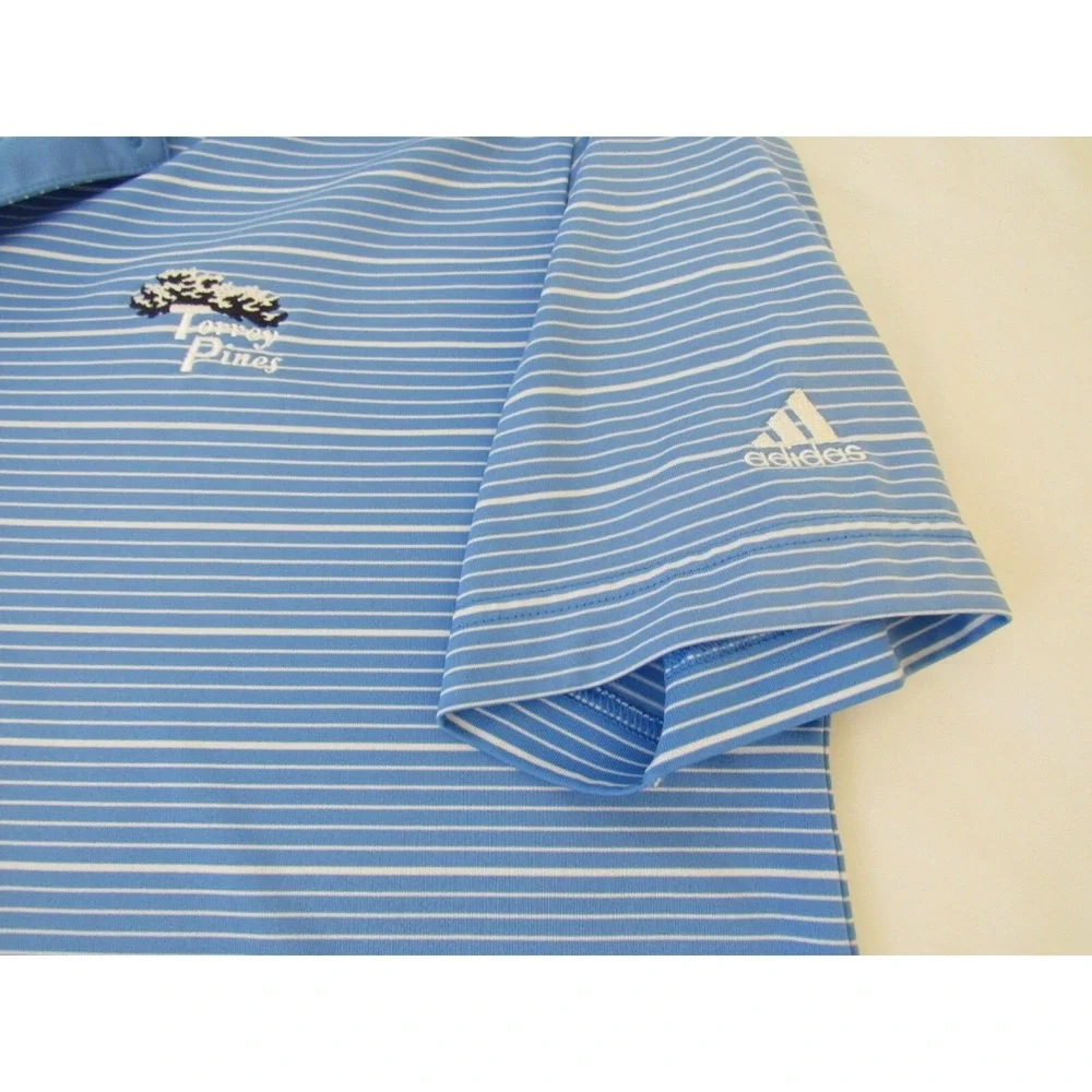Adidas Polo Mens Size M Striped Blue TORREY PINES Short Sleeve Golf Shirt